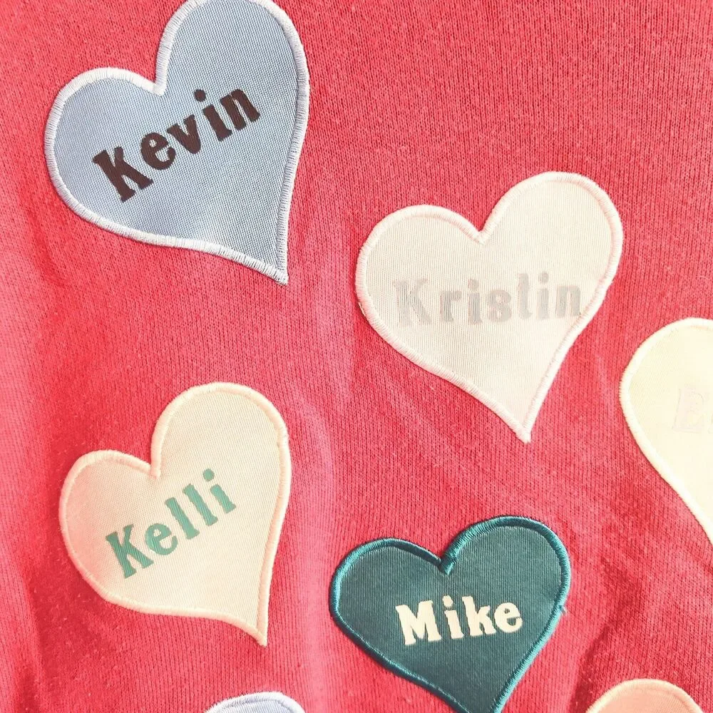 Vintage 90s Y2K Embroidered Cottagecore Sweethearts Candy Valentines Name Hearts
